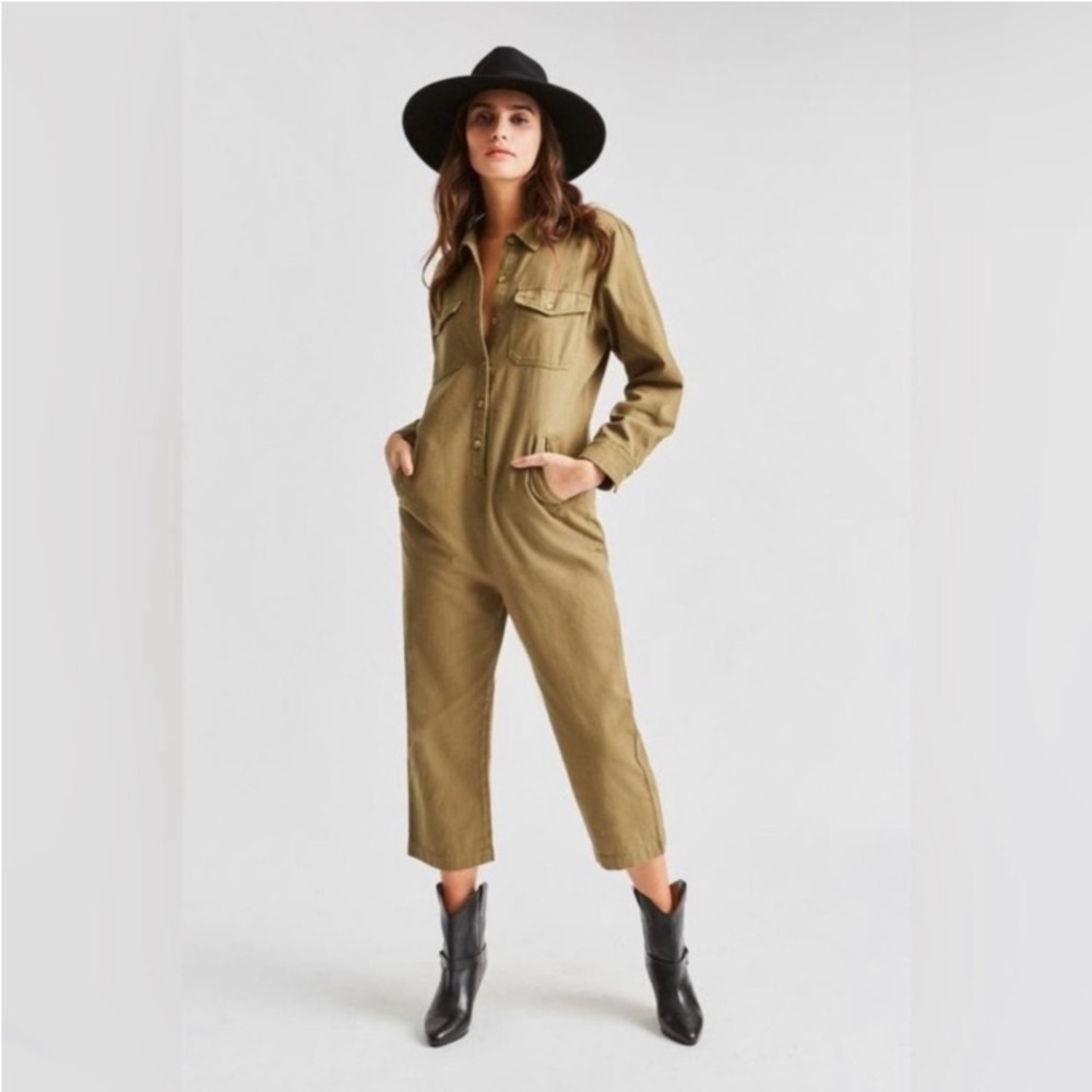 NWT Brixton Melbourne Crop Washed Jumpsuit in Olive Green - size small